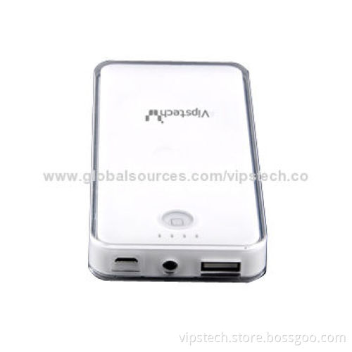 6,000mAh MP3 Player Charger, Li-polymer Battery, Transparent Crystal Design, High-efficiency Torch